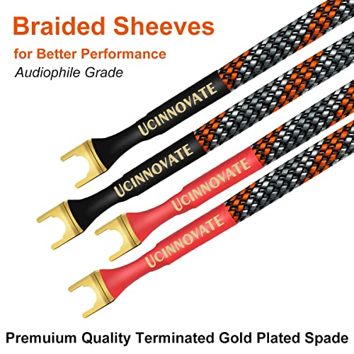 UCINNOVATE 4 x HiFi OFC Speaker Jumper Cable with Spade, 21cm Speaker Cable Bridge Bi-Wire Speaker Jumper Plates, 11AWG Cable Bridge to Speaker Cable Terminals with 8 Gold Plated Spade - size: Spade Jumper Cable