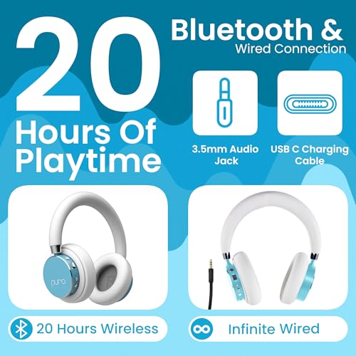 Puro Sound Labs BT2200 Plus Volume Limited Headphones for Kids, Bluetooth, Studio-Grade Audio, Over-Ear & Comfy Design, 20-Hr Battery Life, Easy to Connect Wireless Headphones for Kids, Purple & Teal