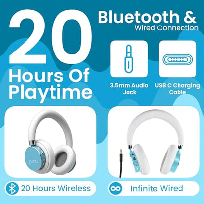 Puro Sound Labs BT2200 Plus Volume Limited Headphones for Kids, Bluetooth, Studio-Grade Audio, Over-Ear & Comfy Design, 20-Hr Battery Life, Easy to Connect Wireless Headphones for Kids, Purple & Teal