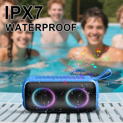 Hupoaf Bluetooth Speaker, 2026 New Portable Wireless Speaker with 6D Loud Sound, IPX7 Waterproof Stocking Stuffers, HD Call, RGB Lights, 12H Playtime for Home/Party/Outdoor/Beach, White Elephant Gift - color: Light Blue