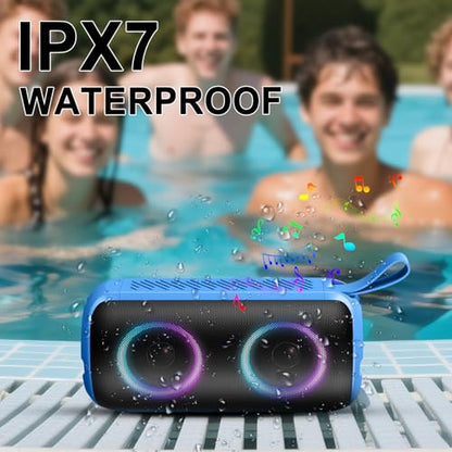 Hupoaf Bluetooth Speaker, 2026 New Portable Wireless Speaker with 6D Loud Sound, IPX7 Waterproof Stocking Stuffers, HD Call, RGB Lights, 12H Playtime for Home/Party/Outdoor/Beach, White Elephant Gift - color: Light Blue