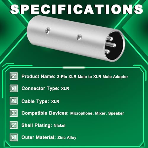 3PCS 3-Pin XLR Male to XLR Male Adapter Microphone Cable Gender Changer Audio Connector Plug Metal Shell with Cable Tie Mini Phillips Screwdriver, for Power Amplifier Mixer Microphone - color: XLR to XLR