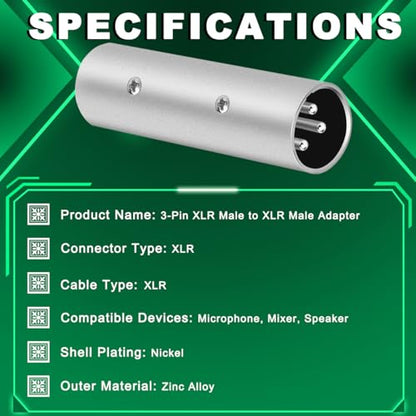 3PCS 3-Pin XLR Male to XLR Male Adapter Microphone Cable Gender Changer Audio Connector Plug Metal Shell with Cable Tie Mini Phillips Screwdriver, for Power Amplifier Mixer Microphone - color: XLR to XLR