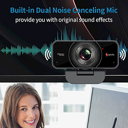 Angetube 1080P Webcam with Microphone, USB Computer Web Cam for Desktop | USB Computer Web Camera for PC Laptop Desktop Mac, 2 Mics, HD PC Web Cam for Zoom Teams, Streaming Video Conferencing Calling