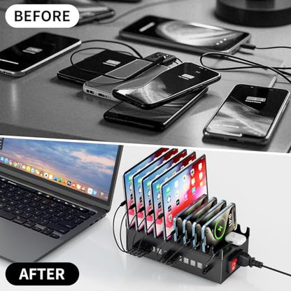 300W USB Charging Station, 22-Port Desktop Fast Charger Station for Multiple Devices, Organizer Charging Dock with Intelligent Protection for iPhone, iPad, Tablets and More
