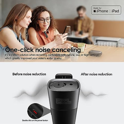 PIXEL Wireless Lavalier Microphone (MFi Certified)-2 Pack Lapel Mics Compatible with All Lightning Devices.Plug and Play,Noise Cancelling,Professional for YouTube,Vlog,Livestream & Podcasts