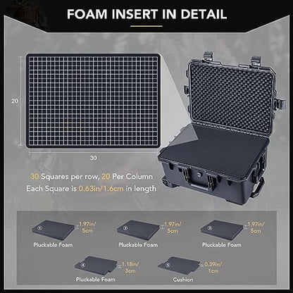 Lykus HC-5220 Hard Case with Wheels and Foam, Inner Size 19.09*12.68*8.66in | IP67 Waterproof, Pluckable Foam, Suitable for Cameras, Lenses, Electronic Equipment and More - size: HC-5220: 22.83x16.54x11.42 inch