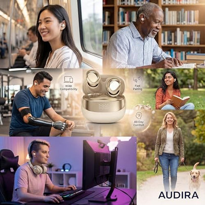 AUDIRA Mini Wireless Sleep Earbuds for Side Sleepers, Bluetooth 5.4 in-Ear Ear Buds with Noise Cancelling, IPX4 Waterproof Headphones, Touch Control, Digital Display Charging Case – Biege - color: Beige