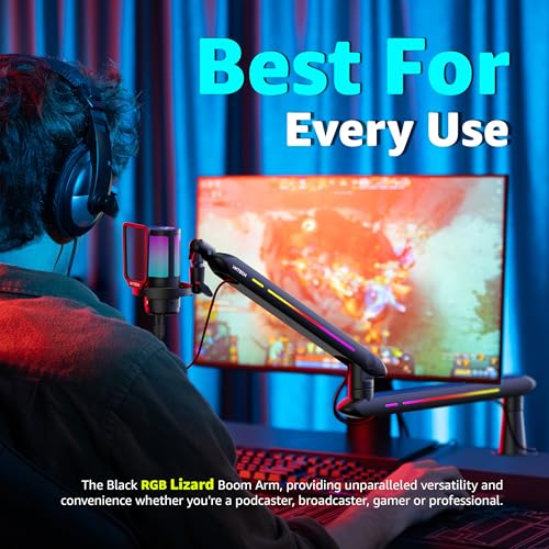 RGB Low Profile Boom Arm for Mic, Adjustable Microphone Arm Stand with Desk Mount Clamp, Rotatable Microphone Boom Arm Mic Stand with Cable Management for Podcast Streaming Gaming Studio. - color: 4 LIZARD RGB