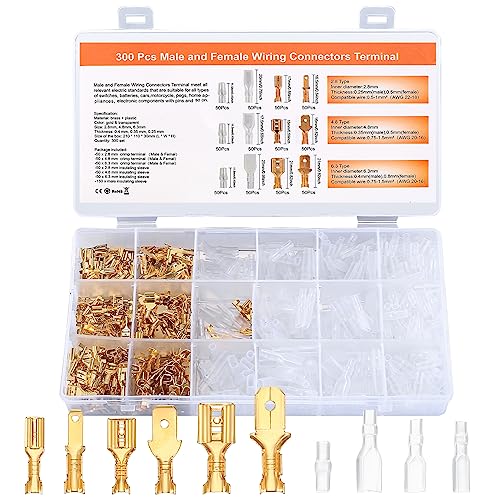 600 Pcs 2.8mm 4.8mm 6.3mm Male and Female Wire Spade Connectors and Insulating Sleeve Kit, Car Audio Speaker Bullet Connectors Terminals Wire Crimps for Car Speaker Electrical Wiring