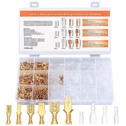 600 Pcs 2.8mm 4.8mm 6.3mm Male and Female Wire Spade Connectors and Insulating Sleeve Kit, Car Audio Speaker Bullet Connectors Terminals Wire Crimps for Car Speaker Electrical Wiring