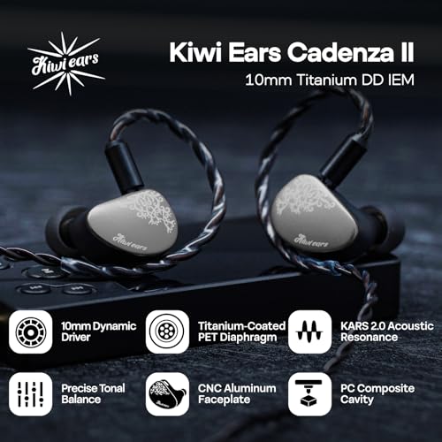 Linsoul Kiwi Ears Cadenza II 10mm Titanium Driver in Ear Monitor, HiFi Wired IEM Earphones with KARS 2.0(Grey) + Kiwi Ears SONICAP Waterproof Earbud Case,Hard Protective IEM Storage Box (Black)