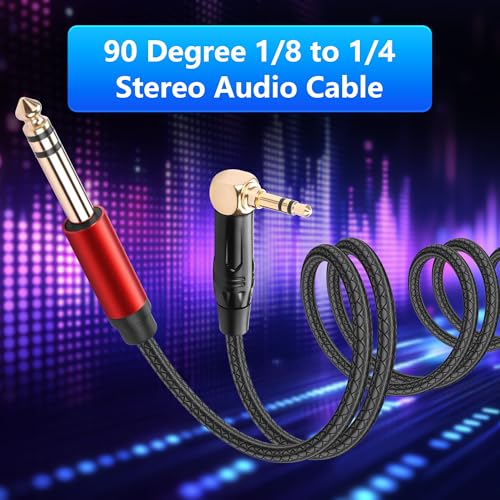 CERRXIAN 1.8M/6FT 3.5mm TRS Stereo Right Angle Male to 6.35mm TRS Stereo Male Audio Cable, 3.5mm to 6.35mm Audio Leather Textured Cord,for Electric Guitar, Mixer, Amplifier, Speaker