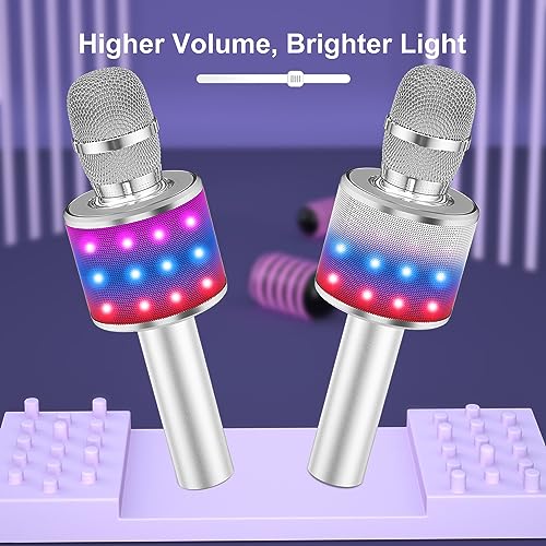 BONAOK Karaoke Microphone for Kids & Adults - Bluetooth Microphones Singing Mic with Disco Lights, Echo Effect, Built-in Speaker Portable Karaoke Player for Party Travel Gifts Q78(Silver) - color: Silver