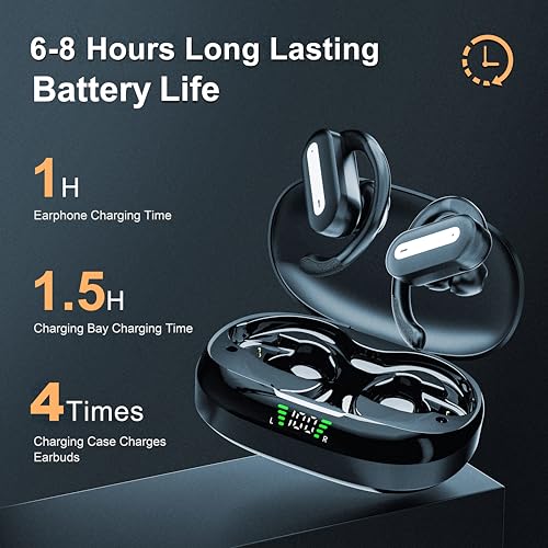 Wireless Earbuds SP36 Sports with Earhooks, Bluetooth 5.4, Hi-Fi Stereo Sound, LED Display, Long-Lasting Battery Life, Waterproof Sport Headphones Compatible with Android/iOS (Black)