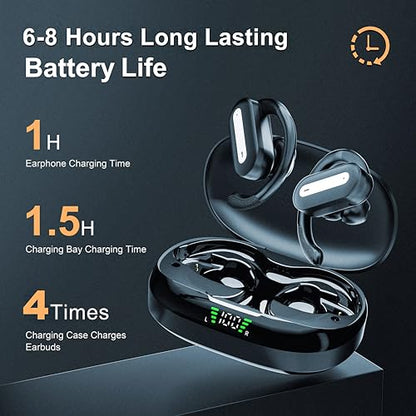 Wireless Earbuds SP36 Sports with Earhooks, Bluetooth 5.4, Hi-Fi Stereo Sound, LED Display, Long-Lasting Battery Life, Waterproof Sport Headphones Compatible with Android/iOS (Black)
