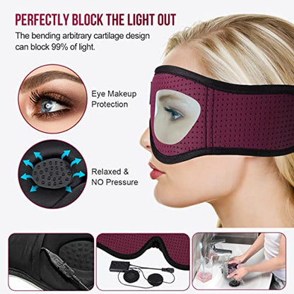 MUSICOZY 3D Sleep Headphones Bluetooth 5.4 Breathable Sleep Eye Mask | Cooling Fabric Lining with Blackout Design for Side Sleeper, HD Stereo Sound, 14 Hours Playtime for Sleep, Travel, Relaxation - color: Maroon Red