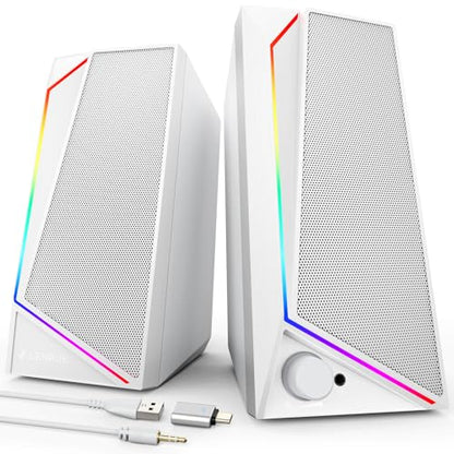 LENRUE Computer Speakers, USB/USB-C Powered PC Speakers with Loud Stereo Sound, Headphone-in for Desktop, Laptop, Monitor - color: 1059White
