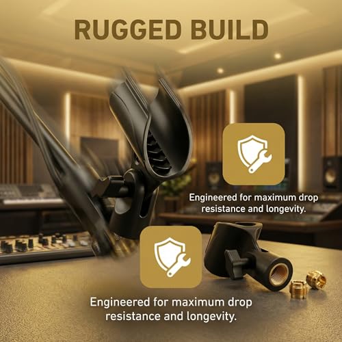 Upgraded Adjustable Microphone Clip, Universal Mic Clip Holder for Mic Stand, Compatible with Dynamic Microphone, Come with 5/8" to 3/8" Screw Adapter