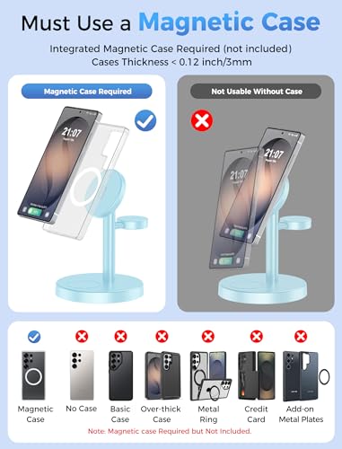 Magnetic Wireless Charger for Samsung, 3 in 1 Super Fast Charging Station Compatible with MagSafe, Phone Charger Stand for Samsung Galaxy S26 Ultra S25 Z Fold/Flip 8, Watch Ultra 8 7 6, Buds 4/3 Pro - color: SkyBlue