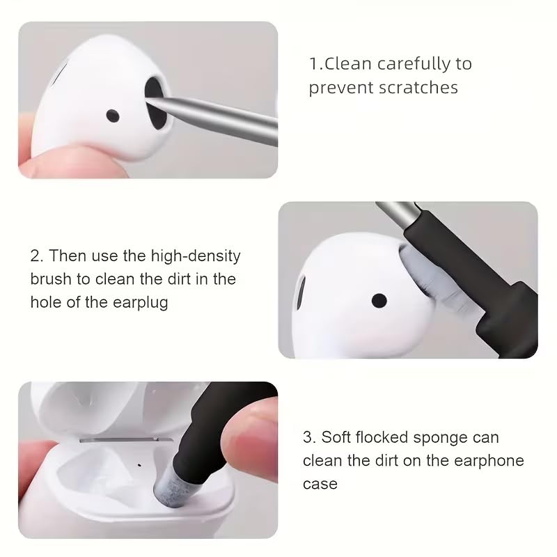 1 Pack Earbuds Cleaning Kit Multi Function Earphone Cleaning Pen with Brush & Sponge Tool for Wireless Earphones, Charging Cases, Bluetooth Headphones, Phones, Tablets & Electronics (White) - color: White