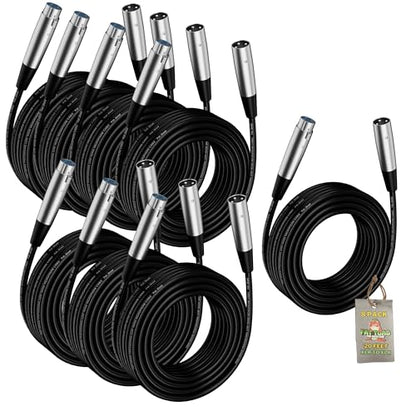 Fat Toad 20ft XLR Microphone Cables (ShieldedPRO X Series) 8-Pack – Audio Balanced Patch Mic Cords with Male & Female Connectors, 24GA Wire for Studio Use - size: 8-Pack