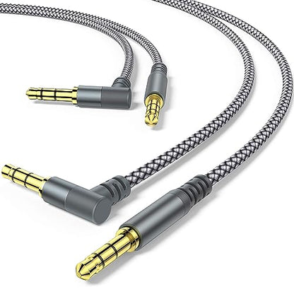 2 Pack Aux Cable, 10ft TRS Auxiliary Cables 90 Degree Right 3.5mm Nylon Braided 1/8 AUX Cord for Car Compatible with Stereos, Speaker, iPod iPad Smartphone, Headphones Sony,Echo Dot,Beats- Grey - size: 10 Feet