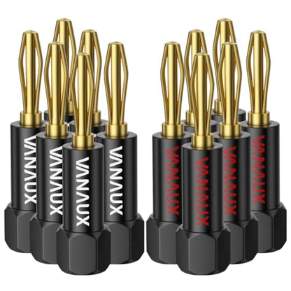 VANAUX Banana Plugs (Closed Dual Screw) - Gold Plated Speaker Plugs Connector for Speaker Wire, Amplifier, Receiver, Banana Wall Plate-Black (6 pairs/12 Pieces) - style: 6 pairs/12 pieces