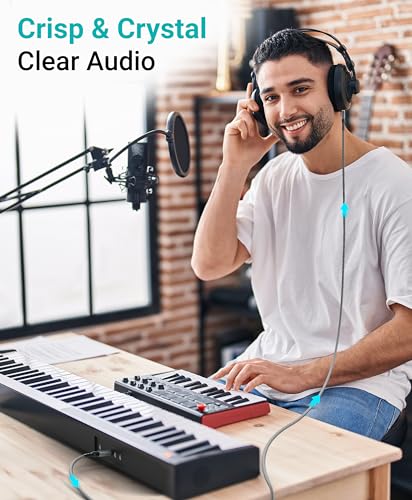 BlueRigger 3.5mm to 6.35mm Audio Cable (10FT, Bi-Directional, 3.5mm 1/8" Male TRS to 6.35mm 1/4" Male TRS, Braided Stereo Audio Cable for Cellphone, Amplifiers, Guitar, Speaker - size: 10FT