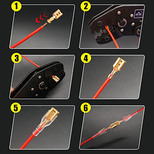Twidec/640Pcs 2.8/4.8/6.3mm Quick Splice Male and Female Wire Spade Connector Crimp Terminal & Bullet Connectors Terminals Crimp Block Kit Golden with Insulating Sleeve Wiring Car Speaker N-001 - color: Gold 640PCS