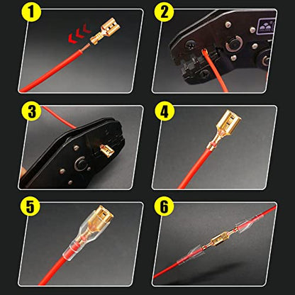 Twidec/640Pcs 2.8/4.8/6.3mm Quick Splice Male and Female Wire Spade Connector Crimp Terminal & Bullet Connectors Terminals Crimp Block Kit Golden with Insulating Sleeve Wiring Car Speaker N-001 - color: Gold 640PCS