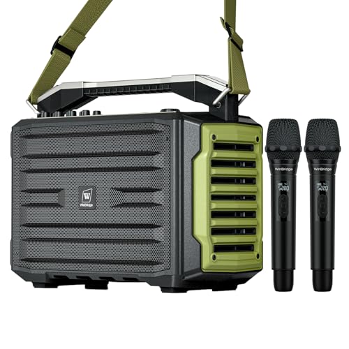 WinBridge 200W Portable PA System with 2 Wireless Microphones, K600 Pro | Battery Powered Bluetooth Speaker, Covers 150+ People, Guitar Input, Ideal for Schools, Churches, Weddings & Outdoor Events