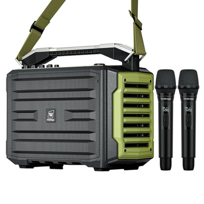 WinBridge 200W Portable PA System with 2 Wireless Microphones, K600 Pro | Battery Powered Bluetooth Speaker, Covers 150+ People, Guitar Input, Ideal for Schools, Churches, Weddings & Outdoor Events