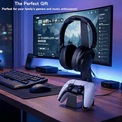 Headphone and Controller Stand Gaming Headset Stand Metal | Headphone Stand with Controller Holder Creative Gift for Teens, Gamers, Gaming Equipment Accessories for Desk Black