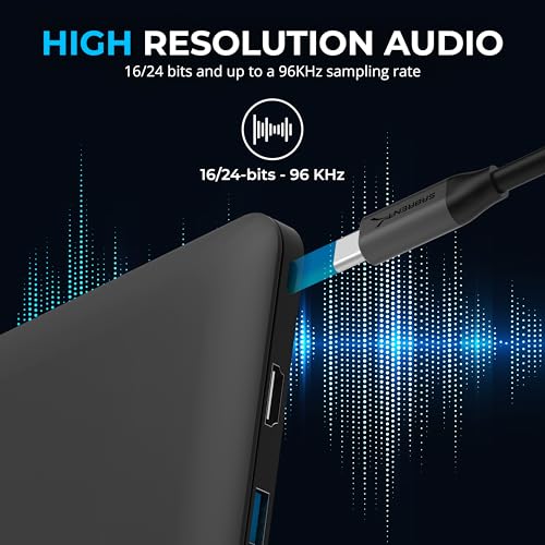 SABRENT USB to 3.5mm Audio Adapter, USB Sound Card, 24-Bit (AU-UCMA) | USB sound card; headphone & mic jack; 24-bit/96kHz; deep sound quality - style: USB-C