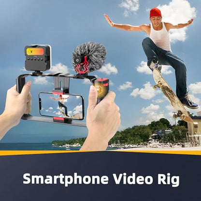 Zeadio Smartphone Camera Stabilizer, All-in-One Video Rig Kit with Phone Cage, RGB Video Light, Microphone, Action Camera Adapter, Compatible with Smartphones, Action Camera, DSLR, Cameras etc - style: Pro Kit