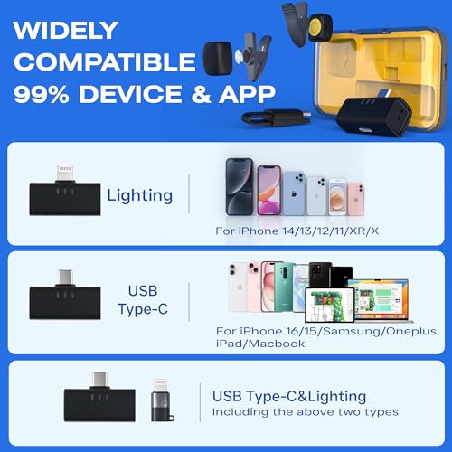 Wireless Lavalier Microphone Noise Cancelling for Android iPhone 15H Battery Life with Charging Case Lapel Micphone Wireless for Video Recording Podcast - size: USB-C