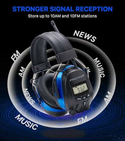 Digital AM FM Radio Headphones, Hearing Protection Earmuff for Adult, 30dB SNR for Mowing, Construction, Chainsaw - color: Am Fm Radio + Battery + Blue
