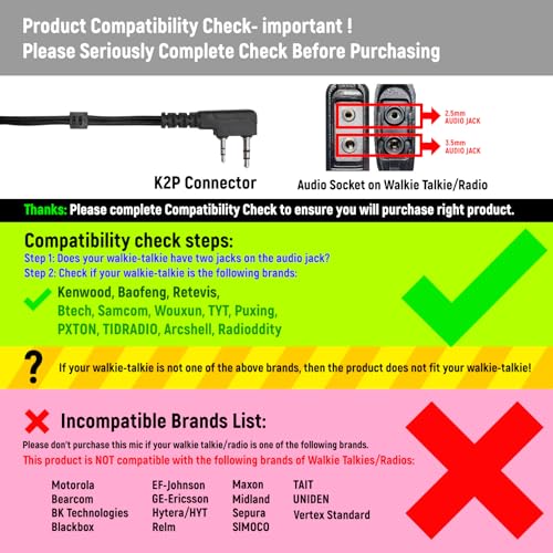 2-Pin Earpiece with PTT Mic for UV-5R/BF Series & Kenwood TK | 2-Way Radio Headset
