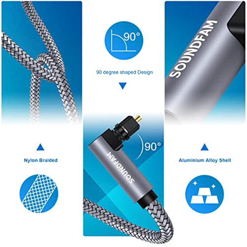 90 Degree Optical Audio Cable 10ft/3M Right Angle Toslink Cable Male to Male 360 Degree Free-Rotating for Home Theater,TV,PS4,Sound Bar,Xbox-Grey - color: Grey-90 Degree Optical Cable, size: 10ft/3M