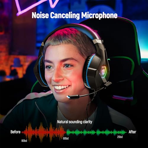 Ozeino Gaming Headset for PC, Ps4, Ps5, Xbox Headset with 7.1 Surround Sound, Gaming Headphones with Noise Cancelling Mic RGB Light Over Ear Headphones for Xbox Series X/S, Switch-Blue - color: Blue