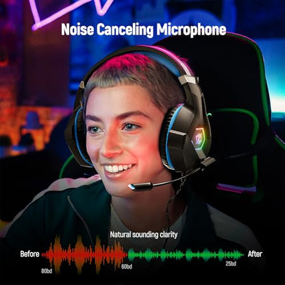 Ozeino Gaming Headset for PC, Ps4, Ps5, Xbox Headset with 7.1 Surround Sound, Gaming Headphones with Noise Cancelling Mic RGB Light Over Ear Headphones for Xbox Series X/S, Switch-Blue - color: Blue