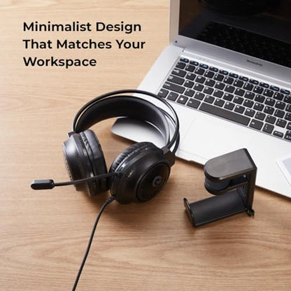 Headphone Stand for Desk - Clamp On Headset Holder with 360° Rotation & Cable Management - Universal Desktop Headphone Hanger Hook for All Headsets - color: Black, style: 360 Degree rotateable