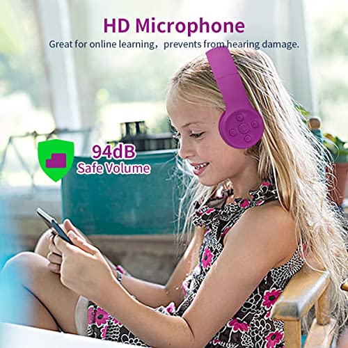 Toddler Bluetooth Headphones, Foldable Kids Wireless Headset with Built-in Mic, Volume Limiting Headphones, Comfort Ear Cushions for Children Online Learning, Travel & Entertainment (Purple) - color: Purple