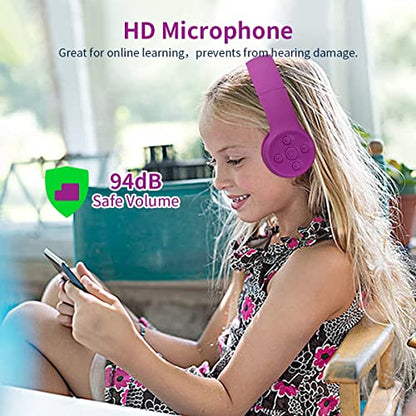 Toddler Bluetooth Headphones, Foldable Kids Wireless Headset with Built-in Mic, Volume Limiting Headphones, Comfort Ear Cushions for Children Online Learning, Travel & Entertainment (Purple) - color: Purple