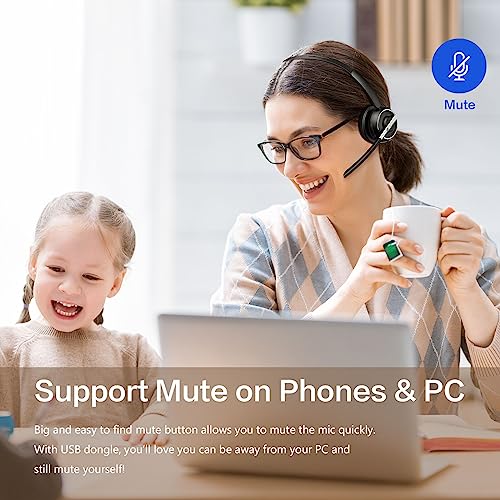 Bluetooth Headset, Wireless Headset with Microphone for PC, V5.2 Computer Headset with Noise Cancelling Mic, USB Dongle, Charging Base & Mute Button for Work, Cell Phones, Computer (Black) - color: Black