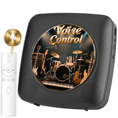 Gueray CD Player Portable Bluetooth: Offline Voice Control CD Players for Home with Remote Voice Control CD Player with Speakers with FM Radio Remote - color: Nightfall black
