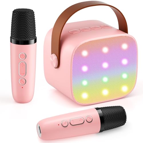 Mini Karaoke Machine with 2 Wireless Microphones, 2026 TOP Kids Portable Bluetooth Karaoke Machine for 3, 4, 5, 6, 7, 8, 9,10,11,12+Year Old, Christmas Birthday Gifts for Girls Boys Adults Home Party - color: Pink
