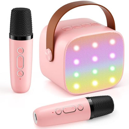 Mini Karaoke Machine with 2 Wireless Microphones, 2026 TOP Kids Portable Bluetooth Karaoke Machine for 3, 4, 5, 6, 7, 8, 9,10,11,12+Year Old, Christmas Birthday Gifts for Girls Boys Adults Home Party - color: Pink