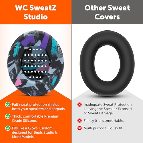WC SweatZ Studio - Patented Covers for Beats Studio 3 (A1914) & 2 (B0500) | Made by Wicked Cushions | Made with Premium Silicone | Also fits B0501 | 90's Black - color: 90's Black